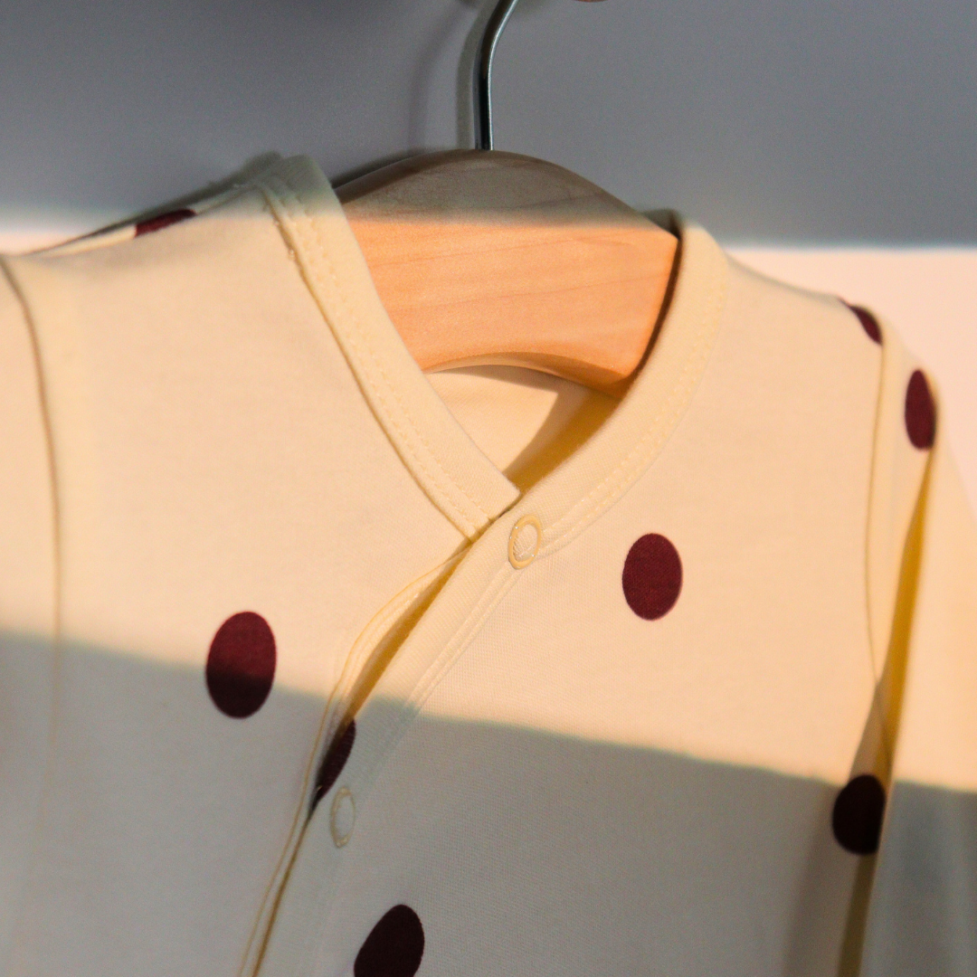 Footie in Cream Polka Dots
