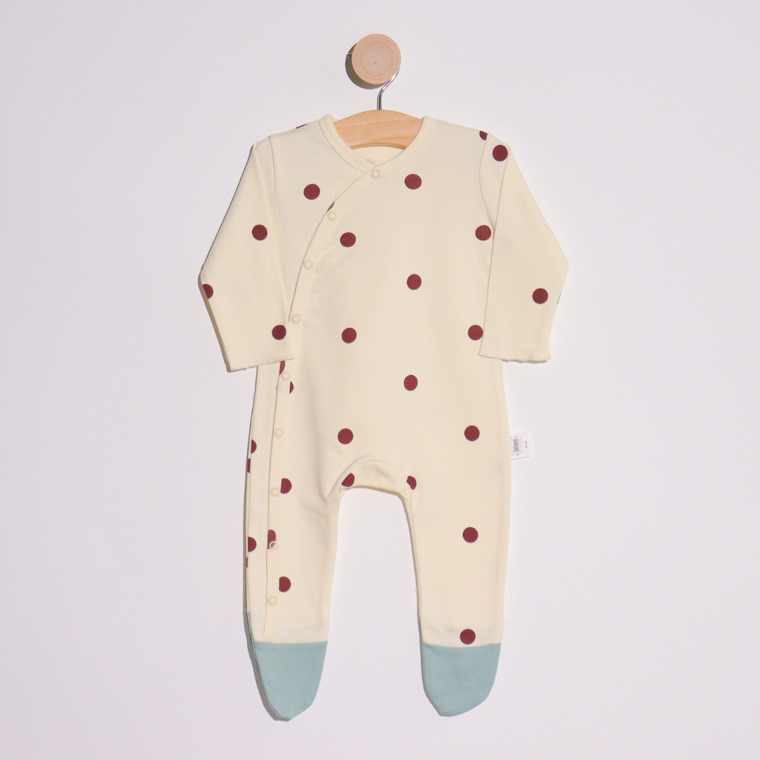 Footie in Cream Polka Dots